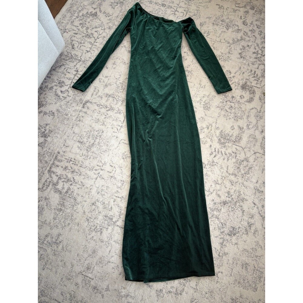 Lulus Notorious Icon Emerald Green Velvet Asymmetrical Maxi Dress Size Medium - Picture 3 of 9